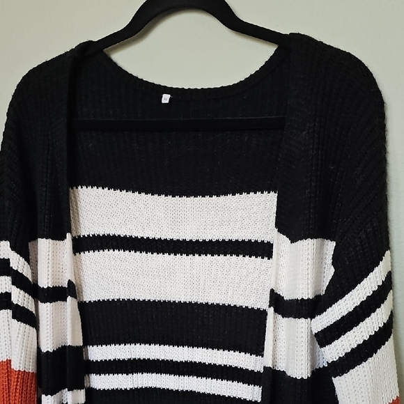 Beauts and Beaus Striped Fall Colored Open Front slouchy Longline Cardigan XL - Picture 2 of 8